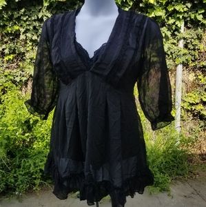 b&lu black chiffon top 3X